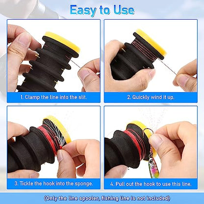 Dreyoo 3 Pcs Fishing Line Storage Organizer, Leader Holder with 12 Slots to Keep Your Lines Tangle Free, Spooler Winder, and Hook Keeper with Rigging Spools - color: Black