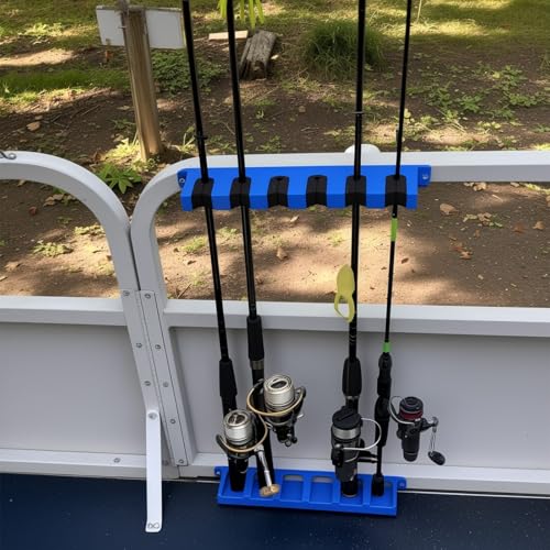 Heran Vertical Fishing Pole Holders for Garage, Wall-Mounted Fishing Rod Rack, Stores Up to 6 Rods, Space-Saving EVA & ABS Base, Ideal for Garages, Boats, and Sheds, Fits Most Rod Diameters