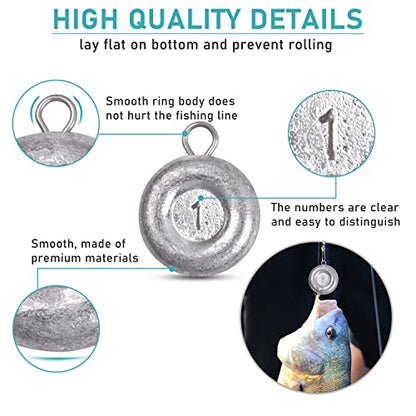 Disc Sinkers Fishing Weights, Flat Coin Sinkers Saltwater Surf Fishing Weights for Catfishing Drifting Trolling Bottom Saltwater Fishing Tackle 1oz 2oz 3oz 4oz 5oz 6oz 8oz - style: 1 Ounce, 5 Pack