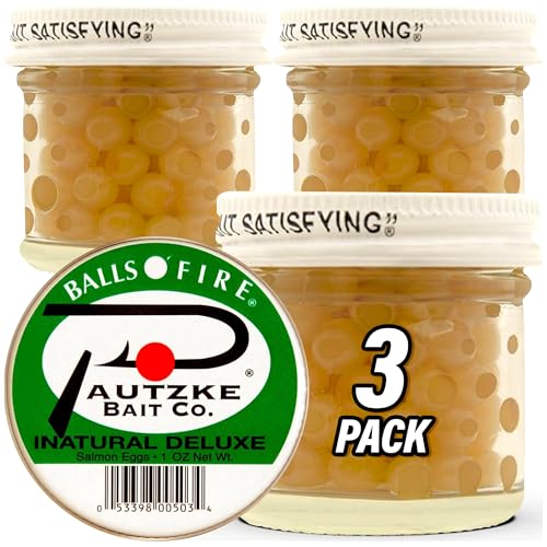 Pautzke Balls O' Fire Salmon Eggs Bait - Real Salmon Eggs for Trout Fishing, Soft Fish Eggs for Salmon Fishing, Can Be Used as Single Egg Salmon Bait or Salmon Egg Sacks - color: 3-Natural Deluxe