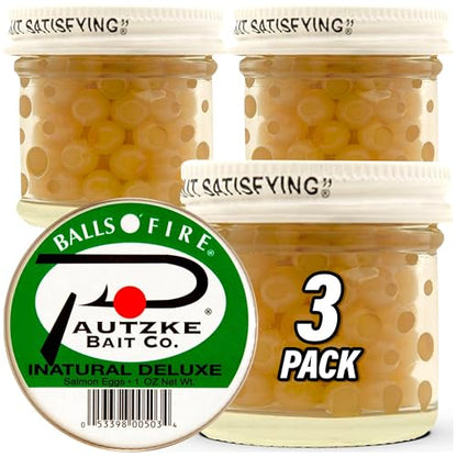 Pautzke Balls O' Fire Salmon Eggs Bait - Real Salmon Eggs for Trout Fishing, Soft Fish Eggs for Salmon Fishing, Can Be Used as Single Egg Salmon Bait or Salmon Egg Sacks - color: 3-Natural Deluxe