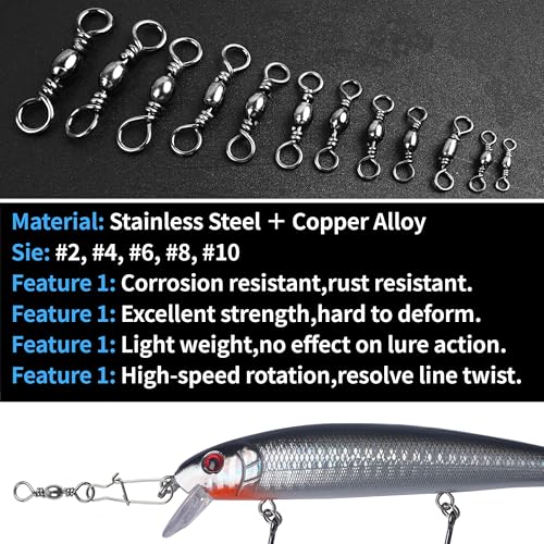 Barrel Swivels Stainless Steel Fishing Swivel Brass Black Nickle Barrel Fishing Swivel Solid Ring Fishing Tackle Line Connector Freshwater Rolling Swivels 35lb-165lb - size: #10 (35lb) 100pcs