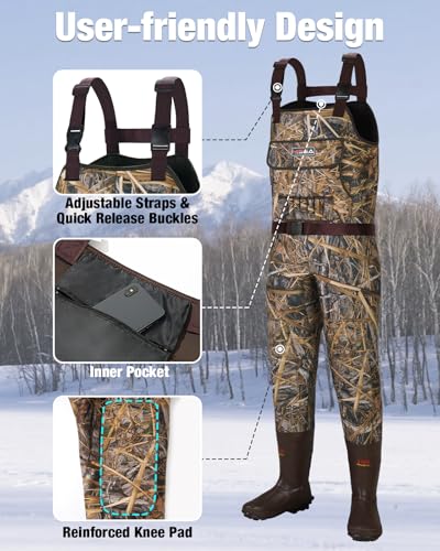 HISEA Women Waders Waterproof 400G Insulated Neoprene Chest Wader for Women - color: Next Camo, size: 5