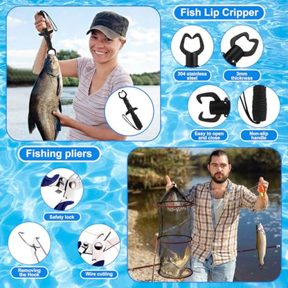 51 Pcs Fishing Rods Combo 6.89ft Telescopic Freshwater Pole Set with Plier Lip Gripper Lures Carrier Bag Pre Loaded Spinning Reel with Freshwater Rod Reel Kit Father Men Gift - color: Brown