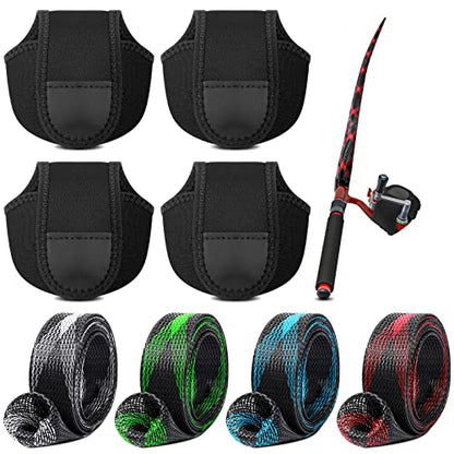 Sratte 8 Pack Fishing Rod Sleeves Reel Bags Casting Rod Socks Reel Cover Protective Fishing Case Braided Mesh Protector for Bait Casting Sea Fly Ice(for S Size Water Drop Wheel)
