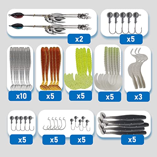 5 Arms Alabama Rigs for Bass Fishing, Swimbait Lure Kit Umbrella Rigs with 4 Willow Leaf Blades for Trout Salmon Freshwater Saltwater - color: 56 Pcs