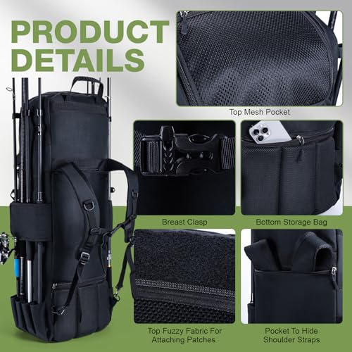 Goture 61L Large Fishing Backpack Tackle Bag, 3-Layer with 6 Tackle Boxes Included - color: A2:116L Black (with 6 Tackle Boxes)