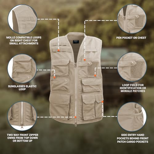 Edgetec Outdoor Utility Vest, Fishing, Hunting, Tactical Ripstop - color: Khaki, size: Small