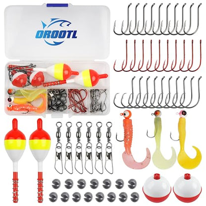 Fishing Tackle Kit Beginners, 58pcs Kids Tackle Box Starter Kit Includes Fishing Hooks Bobbers Sinkers Swivel Snaps Soft Lure Jig Heads Fishing Gifts for Men Equipment