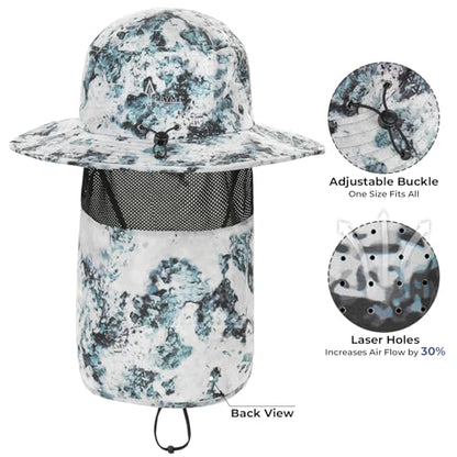 KastKing Sol Armis UPF 50 Boonie Hat - Sun Protection Hat, Fishing Hat, Beach & Hiking Hat, Paddling - color: C1: Boulder Camo Ice, size: With Neck Shield