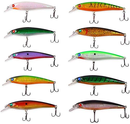 Fishing Lures Hard Bait Minnow Swimbait Crankbait Jerkbait Lure with Treble Hooks 3D Eyes Freshwater Saltwater Fishing Lures for Bass Trout Walleye Pike Catfish - color: B-10pcs-4.5in/0.46oz