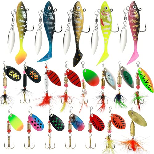 Fishing Spinner Lures Kit 10/15/16/20PCS, Inline Spinner Baits with Treble Hooks and Feather Tails, Metal Fishing Lures for Trout Bass Salmon Panfish, Multi-Color Freshwater Fishing Tackle Set - size: 20PCS/Premium Set