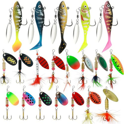 Fishing Spinner Lures Kit 10/15/16/20PCS, Inline Spinner Baits with Treble Hooks and Feather Tails, Metal Fishing Lures for Trout Bass Salmon Panfish, Multi-Color Freshwater Fishing Tackle Set - size: 20PCS/Premium Set