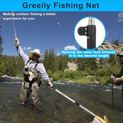 Fishing Landing Net, Fishing Net with Handle for Fishing with Splicing Extension Pole Handle Sturdy Stainless Steel Tubes Comfortable Sponge Handle, yellow - size: 65inch (TELESCOPIC black)