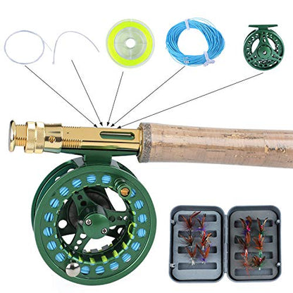 Sougayilang Saltwater Freshwater Fly Fishing Rod with Reel Combo Kit - color: D-Green Kits with Bag
