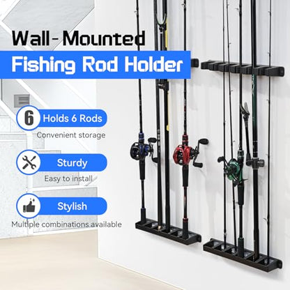 Fishing Wood Grain Rod Holder for Garage Fishing Pole Rack Vertical Wall-Mounted Stores 6 Rods or Combos Fits Most Rod Diameters Vertical 1 Pair - color: Wood Grain Vertical 1 pair