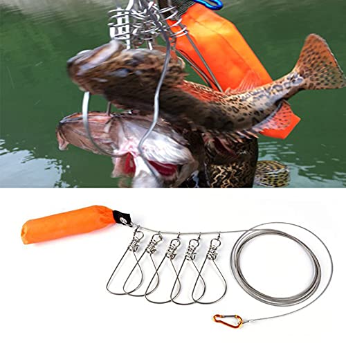 HERCHR Fishing Stringer, Stainless Steel Fish Stringer Lock Cable Accessory with 5 Locking Movable Buckle Snaps for Sea Ice Kayak Fishing