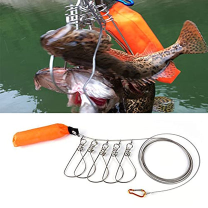 HERCHR Fishing Stringer, Stainless Steel Fish Stringer Lock Cable Accessory with 5 Locking Movable Buckle Snaps for Sea Ice Kayak Fishing