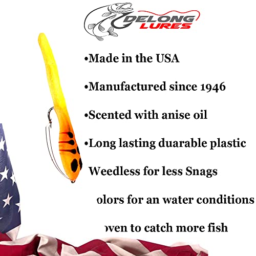 DELONG LURES 3" Weedless Tadpole Fishing Lures for Bass, Crappie, Bluegill, Perch, and Trout, Slow Sinking Life Like Fishing Baits Scented Pre Rigged Fishing Gear - color: FireTiger