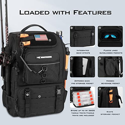 KastKing KarryAll Fishing Tackle Backpack with Rod Holder 4 Tackle Boxes,40/26L Tackle Bag Storage Fishing Gear and Equipment - color: A: Large (40 L) - Black