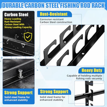 16 Pack Fishing Rod Holders for H5 Wall Ceiling Mounted Fishing Pole Racks Horizontal Pole Storage Holders for Garage Boats Door Rod Rack Summer Boat Accessories Nets Gifts Men