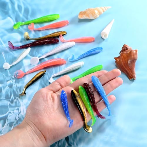 Soft Fishing Lures - Paddle Tail Swim Bait for Bass, Trout in Saltwater & Freshwater - Rigged with Hooks - Durable ABS Plastic - color: Green, size: 2.95"