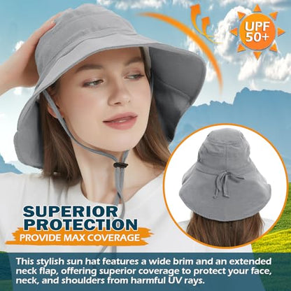 Women's Cotton Sun Hat with Neck Flap, UV Protection Wide Brim Outdoor Hat | Adjustable Fit, Moisture-Wicking & Breathable, Packable & Lightweight for Fishing Hiking Gardening Beach Safari - color: Dark Grey