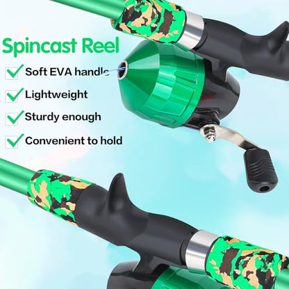 Collapsible Telescopic Fishing Rod and Reel Combo Push Button Small Fishing Pole Kit Beginner Youth Boys Fishing Starter Set Tackle - color: Camo Green, size: 4.92FT