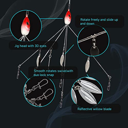 5 Arms Alabama Rigs for Bass Fishing, Swimbait Lure Kit Umbrella Rigs with 4 Willow Leaf Blades for Trout Salmon Freshwater Saltwater - color: 4 Blades-3pcs