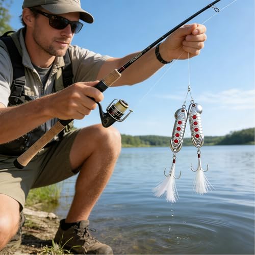 5Pcs Funny Fishing Lures,Top Water Bass Fishing Hooks Gear,Metal Luminous Sequin Spoons,Prank Joke Fish Lure Trout Lures Spinner Baits for Fishing Lovers,Freshwater Saltwater Fishing Gag Gifts for Men