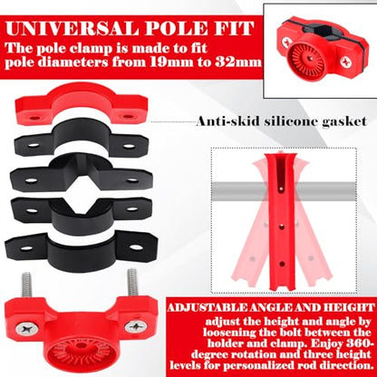 Seenelling Fishing Rod Holder for Bike Rack Pole Mount Rotatable Fishing Chair Pole Holders with Clamp for Boat Bicycle Motorcycle Kayak Cart - color: Red