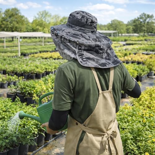 HUAMULAN Men Summer Sun Hat Women Safari Wide Brim Fishing Hats UV Protection Neck Flap Bucket Gardening Hiking Hunting Cap - color: Hyp016-shenhui-smo