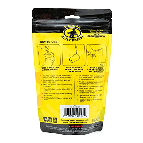 Team Catfish Fiber Nuggets (Nightcrawler Flavor) Includes 6-Ounce Resealable Catfish Bait Bag and 2 Jackhammer Hooks
