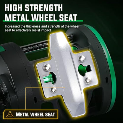 Sougayilang Round Baitcasting Fishing Reel –CNC Machined Aluminum Body Catfish Reel with 25LB Max Drag, Waterproof Trolling Reel with Level Wind & Magnetic Braking System for Musky Bass Pike - color: green-right handle