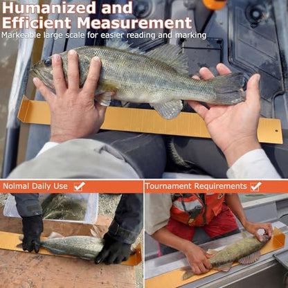 FairySandy 22 Inch Aluminum Fish Ruler Saltwater Fish Measuring Board Tool Yellow Durable Anti Corrosion Fishing Equipment for Lakes Rivers Ponds Nearshore