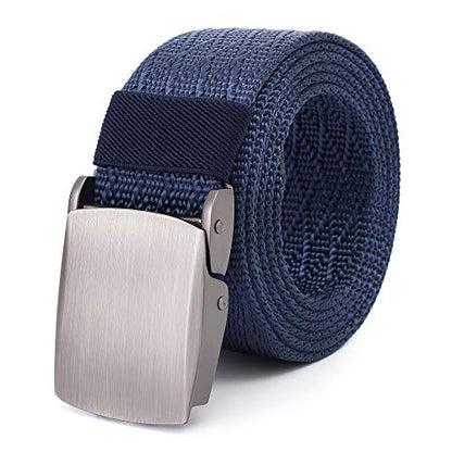 Mile High Life | Nylon Web Belt | Outdoor Military Belt | TSA Safe Buckle Plastic/Metal - color: Navy Metal