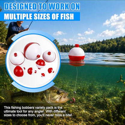SILANON Fishing Bobbers Hard ABS Fishing Floats Bobbers Push Button Round Buoy Floats Red/White Snap-on Bobbers for Crappie Trout Catfish Bass Fishing Party Decoration 0.5in-2.5in - style: 2inch-15pcs