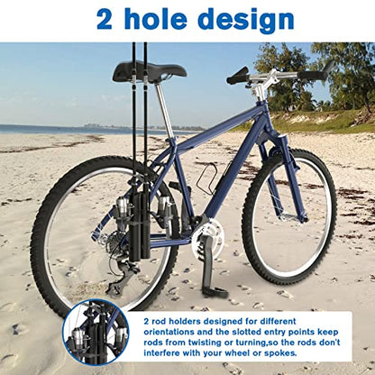 Fishing Rod Holder, Secures Fishing Pole to Bicycle,2 Tubes Rod Holder, Holds 2 Rods, Easy to Mount, Rod Rack for Bicycle Fishing