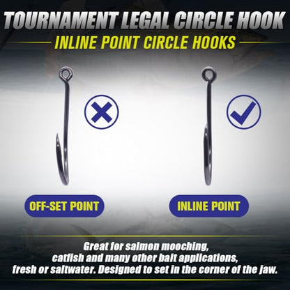 LURELINK-Inline-Circle-Hooks-Saltwater-for-Catfish-Bass-Octopus-Hooks-Fishing-Hook-Freshwater 50 Pack - color: Black, size: 2/0 50-Pack