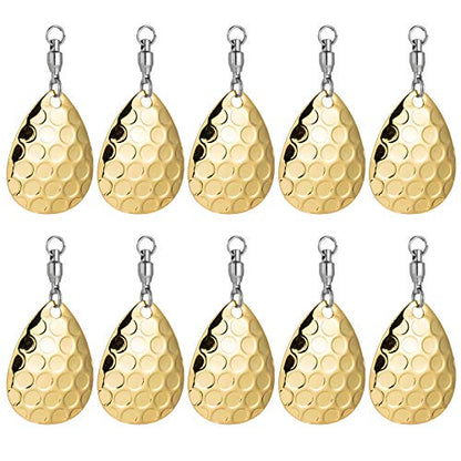 Alwonder 10 Pack Spinner Blades with Ball Bearing Swivels Tail Spinner Spinnerbait Lure Making Supplies Bass Lures Soft Lures - color: #3.5 Hammered Colorado Blades, Gold, 10pcs