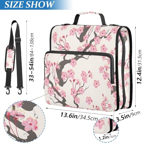 Peach Blossom Pink Zipper Binder Bag 3 Ring with Shoulder Strap Zippered Binder Fits 13 Inch Laptop File Folder Document Organizer for College Office Supplies - color: Peach Blossom Pink