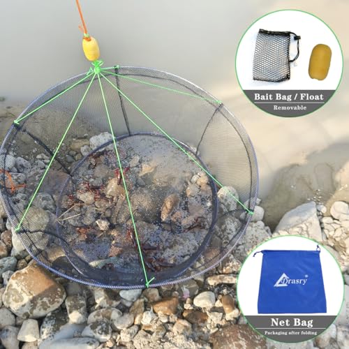 Drasry Fishing Net Trap for Crayfish Crab Bait Minnow Shrimp Foldable Fish Crawdad Lobsters Cast Net Collapsible - size: 31.5 * 23.6 IN (80 * 60 CM), style: Large Open - Rubber Coated 6*4 Mm Mesh