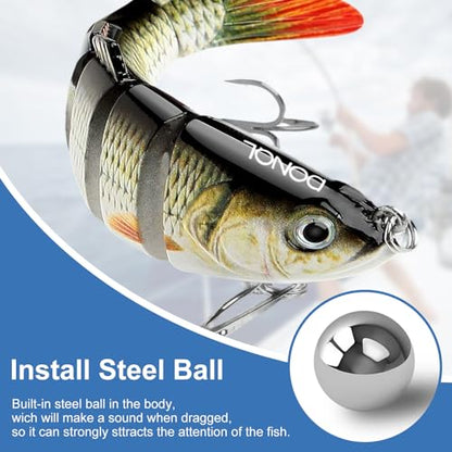 3 Pcs Multi Jointed Bass Fishing Lures, Jointed Swimbaits with 15pcs Fishing Leaders, Slow Sinking Bionic Swimming Lures for Panfish Trout Bass Lifelike Fishing Lures Topwater Freshwater Saltwater