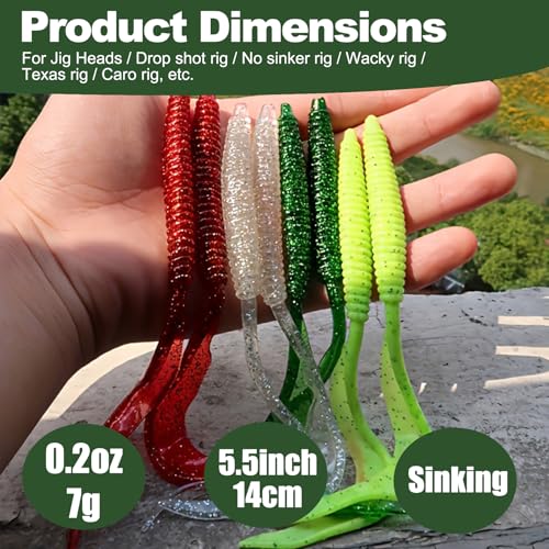 Eupheng Twist Tail Swimbait Fishing Lure, 2.3in/2.7in/4in/5.5in 100PCS Grub Saltwater Fishing Soft Bait Trailer for Bass Crappie Fishing - size: 5.5in(14cm)-10PCS-Forest Green