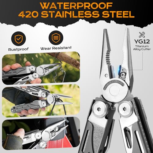 BIBURY Multitools BI2038C, 22-in-1 Stainless Steel Pocket Knife with Scissors, Foldable Self-locking EDC Multi tools Pliers with Sheath for Outdoor Hunting Survival Camping Simple Repair