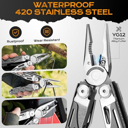 BIBURY Multitools BI2038C, 22-in-1 Stainless Steel Pocket Knife with Scissors, Foldable Self-locking EDC Multi tools Pliers with Sheath for Outdoor Hunting Survival Camping Simple Repair