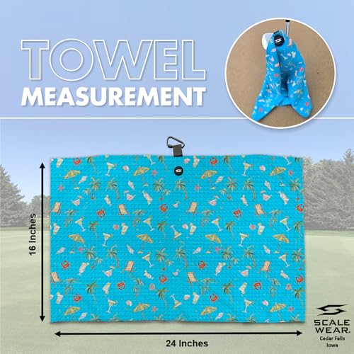 Magnetic Microfiber Waffle Golf Towel – Funny Large 16"x24" Clean Golf Club Ball Magnet Clip to Hang on Bag Cart Strong Premium Strength Ultra Absorbent Gear Black Disc Men (Teal Baches) - color: Teal Baches