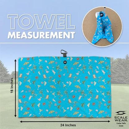 Magnetic Microfiber Waffle Golf Towel – Funny Large 16"x24" Clean Golf Club Ball Magnet Clip to Hang on Bag Cart Strong Premium Strength Ultra Absorbent Gear Black Disc Men (Teal Baches) - color: Teal Baches