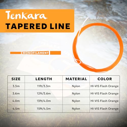 Fly Fishing Tenkara Tapered Line Hi-Vis Orange, Monofilament Tenkara Nylon Line, 11FT 12FT 13FT 15FT - style: Tk-ttl-45