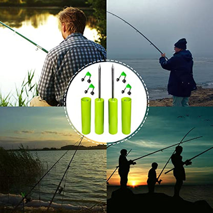 Fishing Rod Holder, 4 Pack Fishing Pole Holders Ground, Rod Holders for Bank Fishing, Beach Support Stand Reinforced PVC, 4 Free Alarm Bells - style: Green